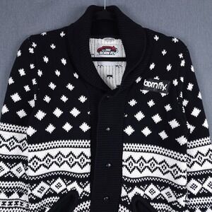 Born Fly Cardigan Sweater Mens Medium Black White Knit Shawl Collar Button Front